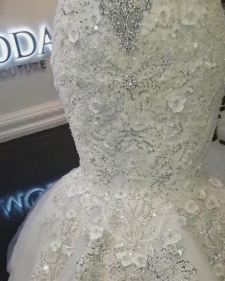 Sexy Mermaid Short Sleeves Bridal Gowns 2022 | Elegant Crystal High Neck Wedding Dresses_5