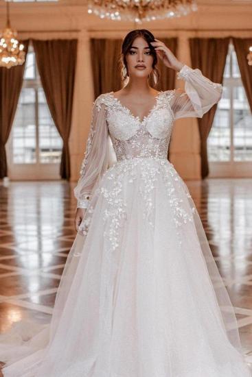 Modern wedding dresses with sleeves | Wedding dresses A line lace_1
