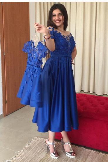 Short Sleeves Lace Appliques Satin Tea-Length Children Mother Dress
