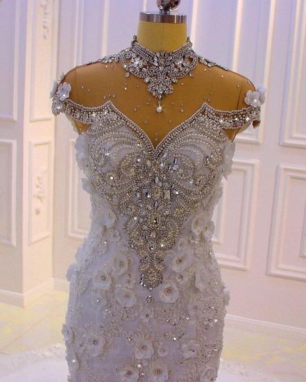 Off the shoulder sweetheart gems luxury flowers wedding dress_3