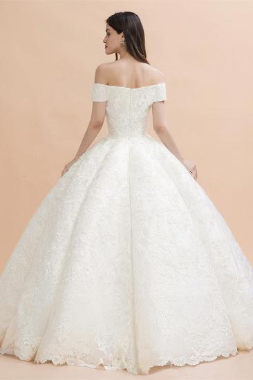 Elegante schulterfreie Brautkleider aus weißer Spitze mit weißen Spitzenapplikationen_2