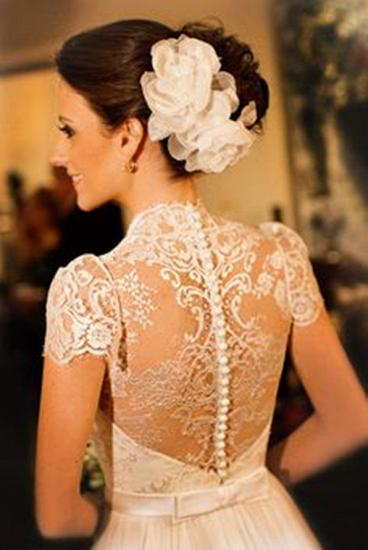 A-Line White Short Sleeve Long Wedding Dress Latest Chiffon Long Plus Size Bridal Gown_3
