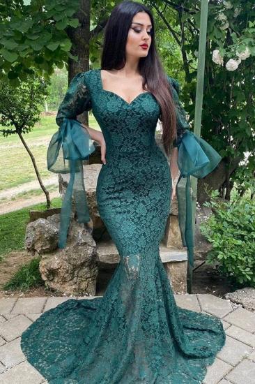 Green Lace Long Sleeve Evening Gowns Mermaid Prom Dress Online_1
