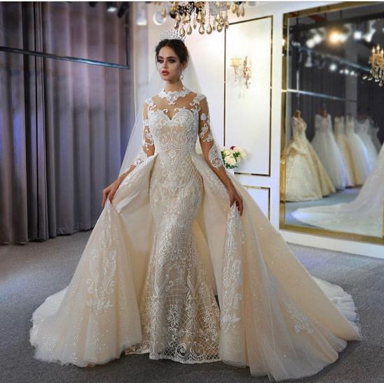 Gorgeous White/Ivory Long Sleeves Mermaid Wedding Dress with Detachable Train_2