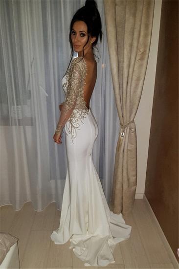 Sexy Mermaid Backless Evening Dresses with Sleeves | 2022 Gold Lace Cheap Prom Dress_4