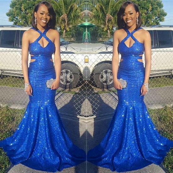 New Arrival Sequined Royal Blue Mermaid Prom Dresses Sleeveless Sexy Evening Gowns_3