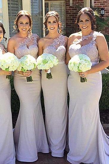 Elegant Mermaid Bridesmaid Dresses | One-Shoulder Lace Long Wedding Party Dresses