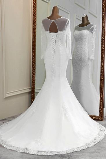 TsClothzone Elegant Jewel Long Sleeves White Mermaid Wedding Dresses with Rhinestone Applqiues_3