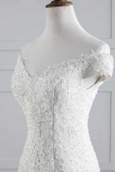 Elegant Off-the-shoulder White Mermaid Column Wedding Dress_5