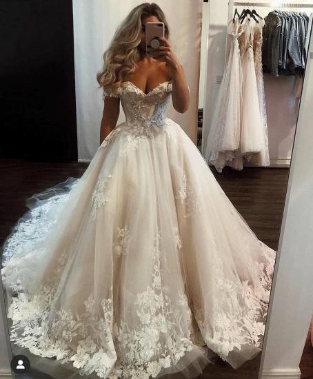 Gorgeous Off-the-Shoulder Tulle Lace Wedding Dress Princess Irene Applique Wedding Dress_2