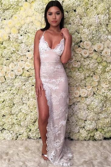 Mermaid Glamorous Spaghetti-Straps Lace Appliques Backless Prom Dresses_3