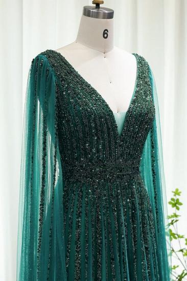 Luxuriöses Abendkleid mit tiefem V-Ausschnitt und Perlenstickerei im Meerjungfrau-Stil, Cape-Ärmel, Tüll, Aline Dubai-Partykleid_4