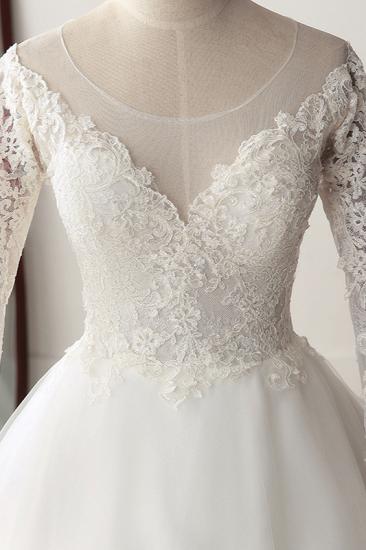 TsClothzone Elegant Jewel Tulle Lace White Wedding Dress A-Line Long Sleeves Appliques Bridal Gowns On Sale_5