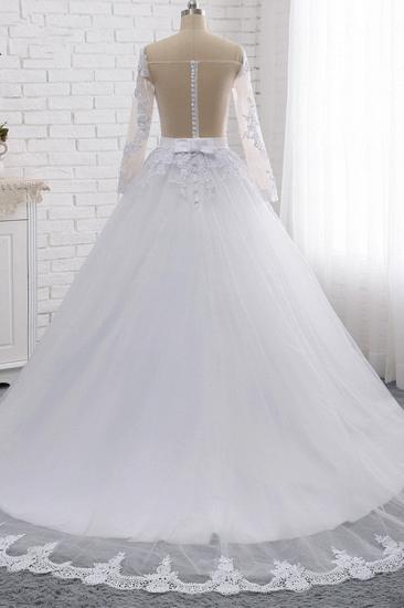 TsClothzone Stylish Off-the-Shoulder Long Sleeves Wedding Dress Tulle Lace Appliques Bridal Gowns with Beadings On Sale_3