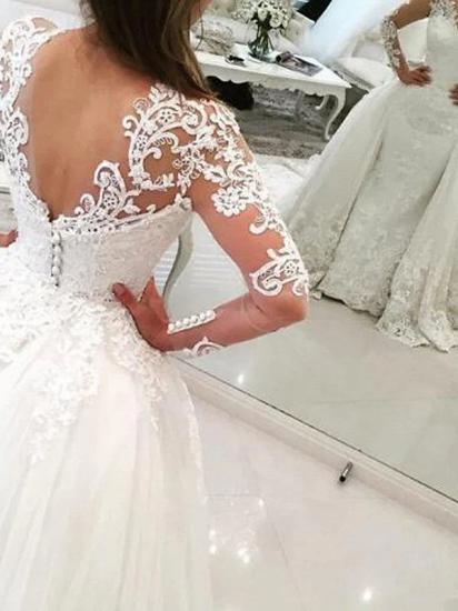 Langärmliges Brautkleid im Meerjungfrau-Stil aus weißer Spitze mit V-Ausschnitt und Überrock_2
