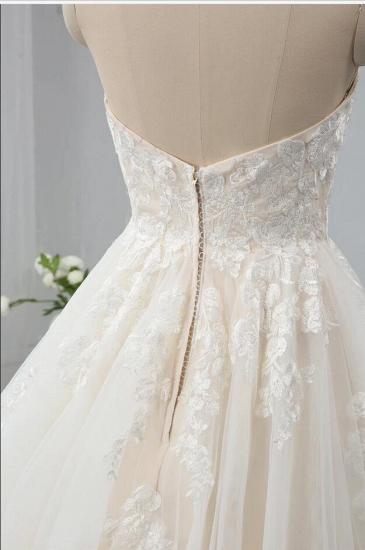 Herzausschnitt Weiß/Elfenbein ärmelloses Brautkleid aus Tüll mit Sweep-Zug_4