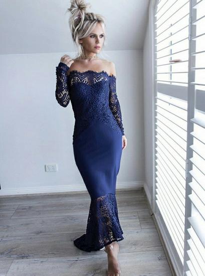 Long Sleeve Mermaid Off-the-Shoulder Navy Blue Bridesmaid Dress