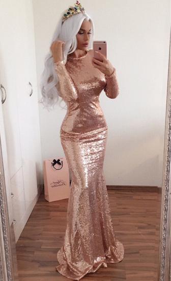 Backless Shiny Sequins Sexy Cheap Prom Dresses | Long Sleeve Sheath Evening Gown