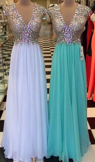 V-Neck Sparkly Crystal Backless Prom Dresses Stunning Halter Chiffon 2022 Evening Dresses