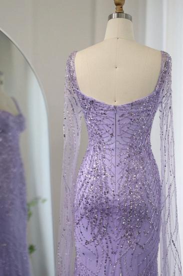 Wunderschöne herzförmige lila Meerjungfrau-Abendkleider mit Cape-Ärmeln, glitzernden Perlen und Pailletten, langes Hochzeitskleid_5