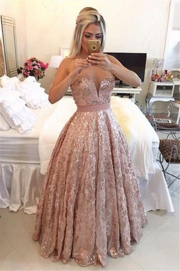 Illusion Tulle Straps Sparkly Lace Prom Dress  Pearls Pink Sweet 16 Quinceanera Dress
