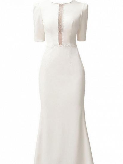 Vintage Mermaid Wedding Dress Jewel Satin Short Sleeve Formal Plus Size Bridal Gowns Sweep Train_2