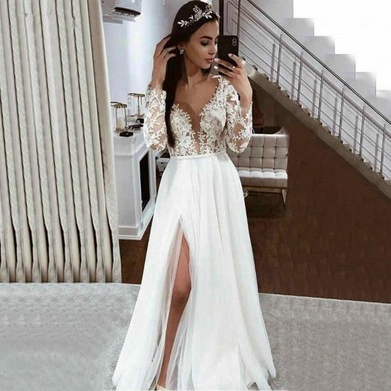 Chic Long sleeves Lace Modest High Split A-line Wedding Dresses_2