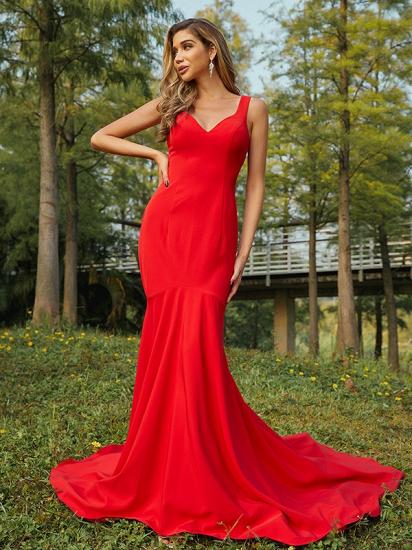 Rotes langes Abendkleid mit V-Ausschnitt | Einfaches Abendkleid_3