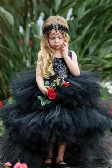Fairy Jewel Ärmellos Hallo-Lo Open Back Pailletten Tüll Ballkleid Blumenmädchenkleider | Schwarze Kinder für Kleid für Hochzeit