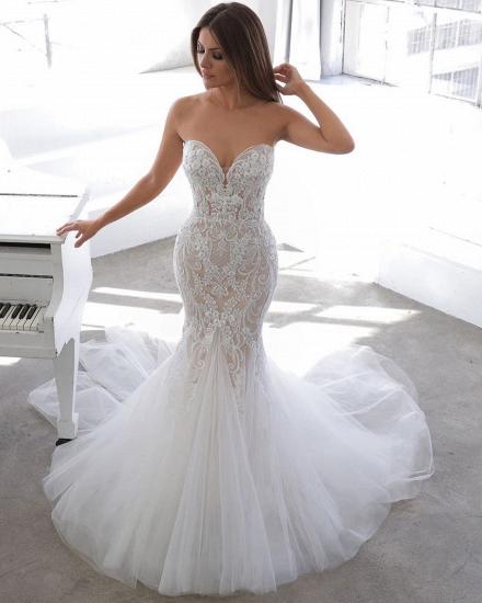 Simple Summer style White Sweetheart Mermaid Lace Wedding Dress Online_3