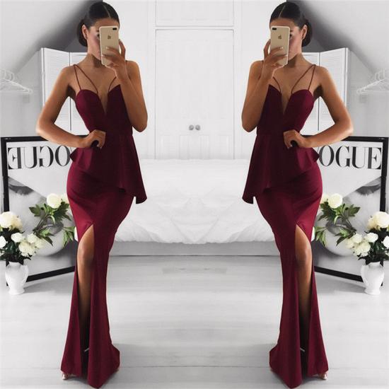 Spaghetti Straps Sexy Burgundy Formal Dresses Cheap Front Slit 2022 Evening Dress_3