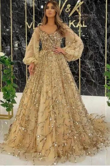 Designer Evening Dresses Long Gold | Glitter prom dresses_1