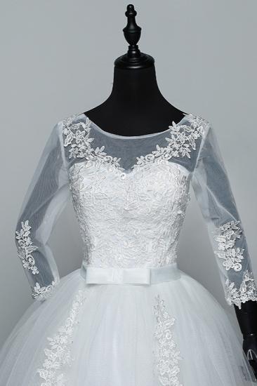 TsClothzone Gorgeous Jewel Tulle Lace White Wedding Dresses 3/4 Sleeves Appliques Bridal Gowns On Sale_6