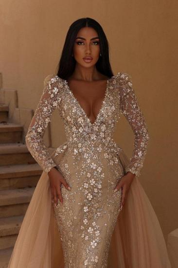 Champagne Wedding Dresses A Line Lace | Glitter wedding dresses with sleeves_2