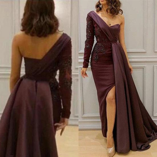 Graceful  Asymmetric Splicing One Shoulder Appliques  Spandex Satin Party Dresses | Floor Length Open Back Evening Gowns With Waist Band_3