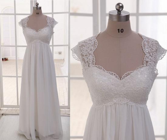 2022 Empire Waist Wedding Dress Lace Chiffon Summer Beach Bride Dresses_4