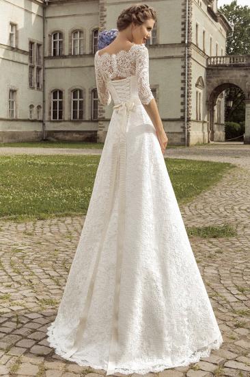 Royal Full Lace Bridal Gowns 2022 Half Sleeve A-line Wedding Dress with Crystal Sash VK036_2