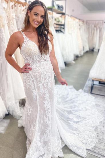 V-Neck Floral Lace Sleeveless Floor-Length Wedding Dress