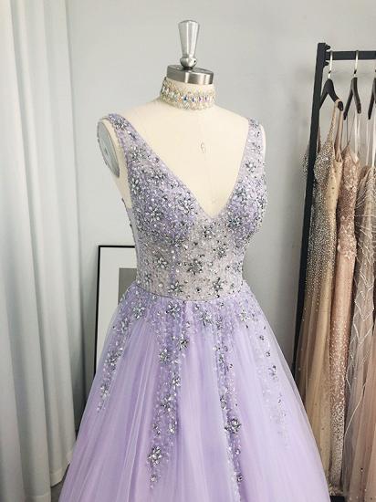 Lavender v-neck lace appliques a-line prom dress_2
