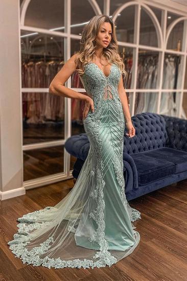Elegant Sweetheart Mermaid Keyhole Backless Prom Dresses with Tulle Train_1