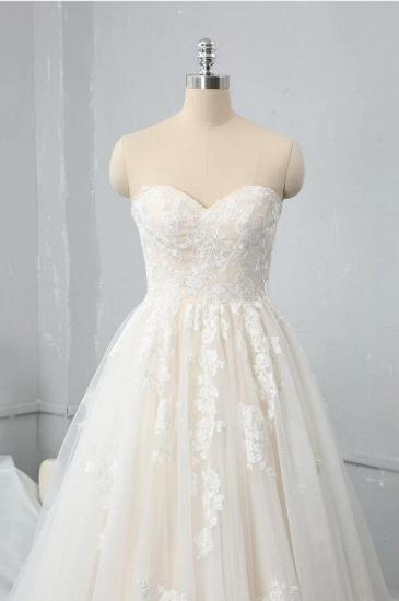 Herzausschnitt Weiß/Elfenbein ärmelloses Brautkleid aus Tüll mit Sweep-Zug_3
