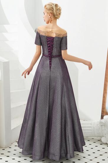 Hayden | Sparkly Regency Round Neck Abendkleid mit kurzen Ärmeln und lila Gürtel_8