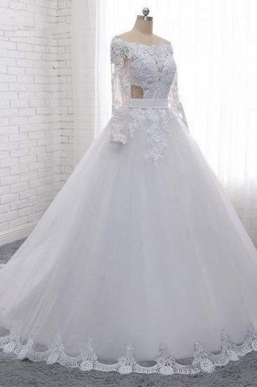 TsClothzone Stylish Off-the-Shoulder Long Sleeves Wedding Dress Tulle Lace Appliques Bridal Gowns with Beadings On Sale_4