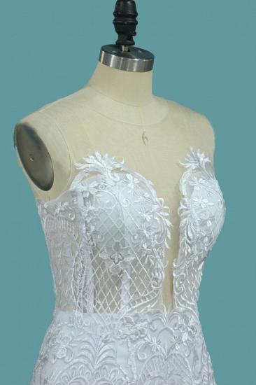 TsClothzone stilvolles Juwel ärmelloses weißes Tüll-Hochzeitskleid Meerjungfrau-Applikationen Brautkleider mit Wickeln online_6
