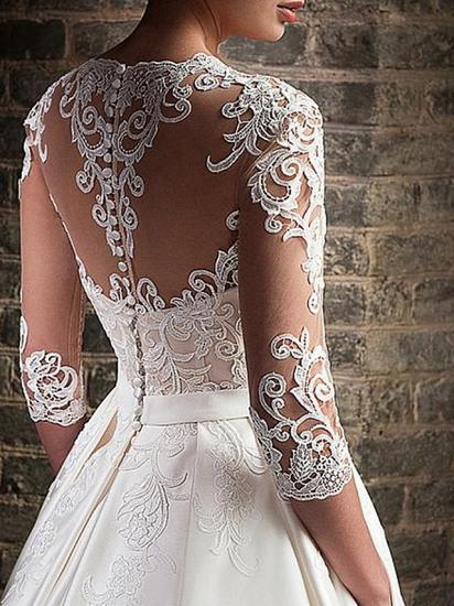 A-Line Wedding Dress V-neck Floor Length Satin Half Sleeve Bridal Gowns Formal Plus Size_2
