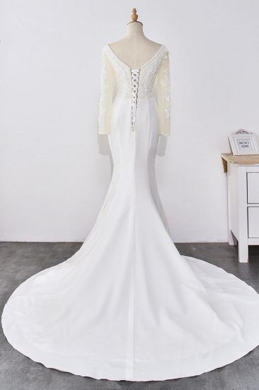 TsClothzone Einfaches Satin-Meerjungfrau-Juwel-Hochzeitskleid Tüll-Spitze mit langen Ärmeln Brautkleider im Angebot_3