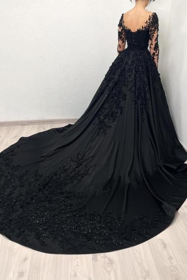 Elegante Brautkleider schwarz | Brautkleider aus Satin mit Ärmeln_2