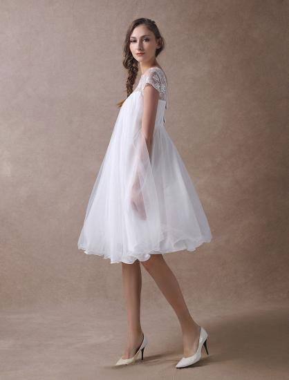 Sweet Short Sleeves Tulle Lace Knee-Length Bow Wedding Dresses_4