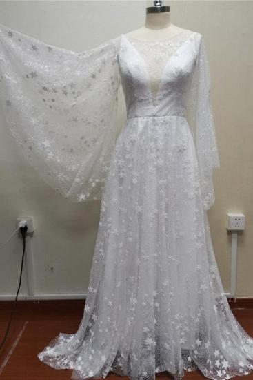 Cheap Boho A Line Long Sleeve Backless Lace Wedding Dresses_4