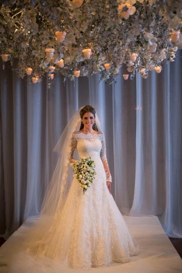 2022 Elegant Wedding Dress long Sleeve Sweep Train Zipper Back Vestidos De Noiva Applique White Lace Wedding Dress_2